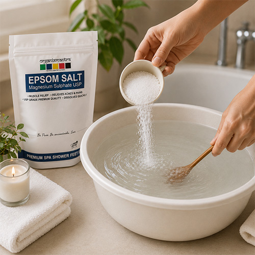 Epsom Salt being measured for a foot soak